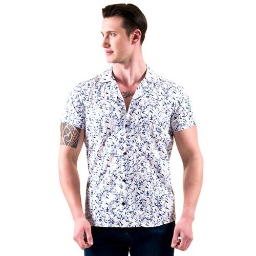 Blue Floral Men's Camp Collar Short Sleeves Shirt