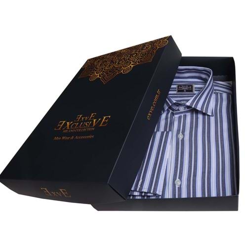 Gray Blue Striped French Cuff Shirt with Tie & Cufflinks