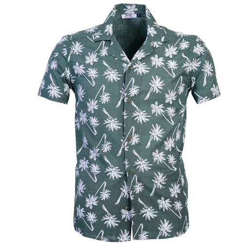 Leaf Green White Palm Digital Print Camp Collar Men's Short Sleeves Shirt