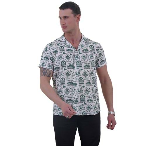 Green Happy Camper Advanture Printed Men's Hawaiian Summer Shirt