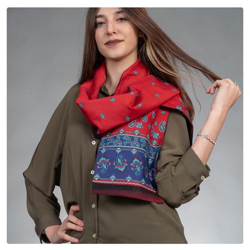 Blue Red Paisley Woman Scarf