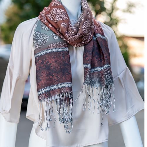 Burgundy Gray Gradient Woman Digital Printed Scarf