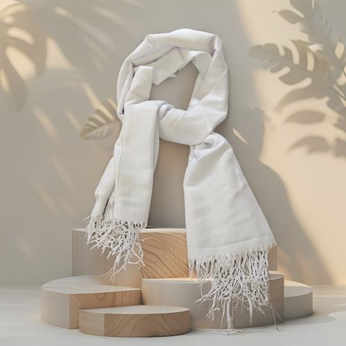 White Womens Fringed Scarf Long Size Full Viscose