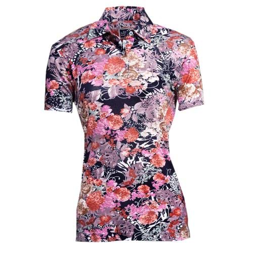 Colorful Printed Fowers Women Polo Shirt