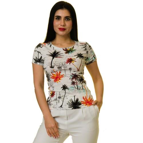 Beige Palm Tree Hawaii Women Tee O Neck T-Shirt