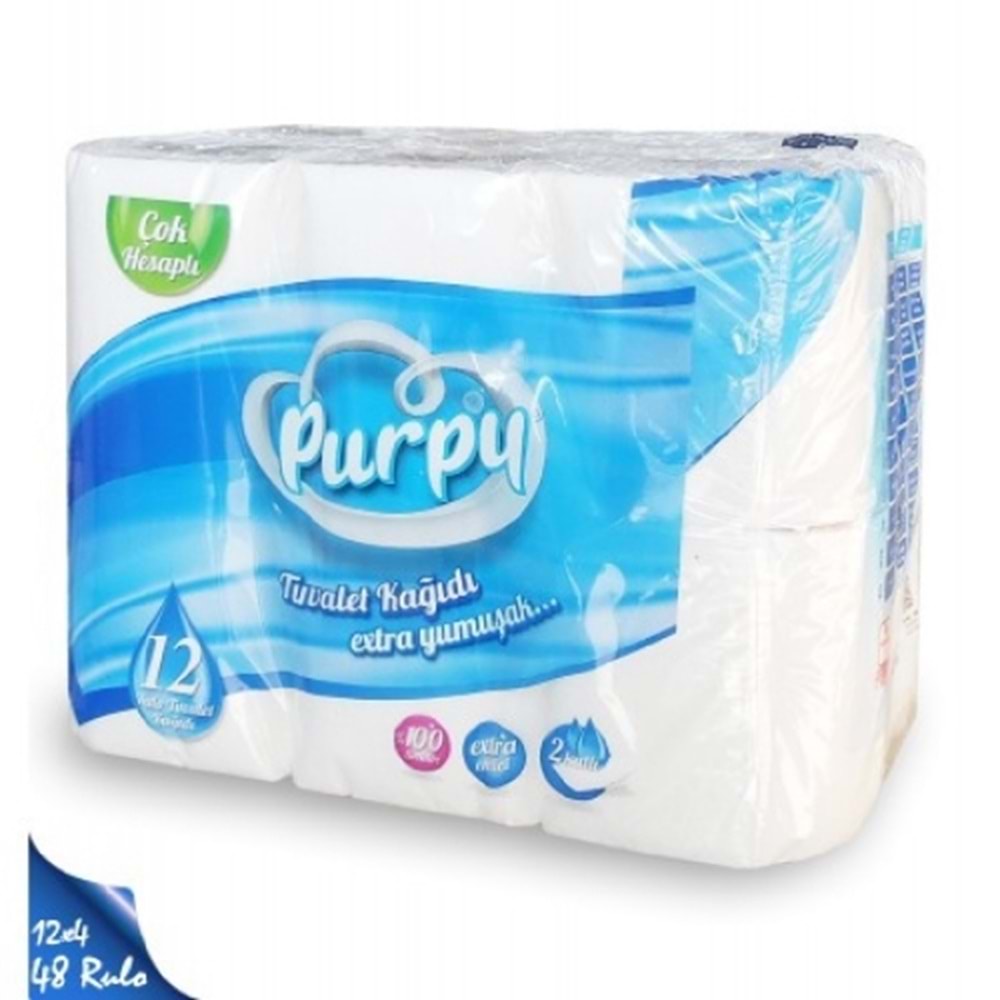 Purpy Tuvalet Kağıdı Çift Katlı Ev Tipi 48 Rulo (12 x 4 Paket)