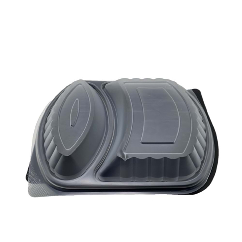 2 Bölmeli Plastik Kapaklı Yemek Kabı (Mikrodalga) 50 Adet