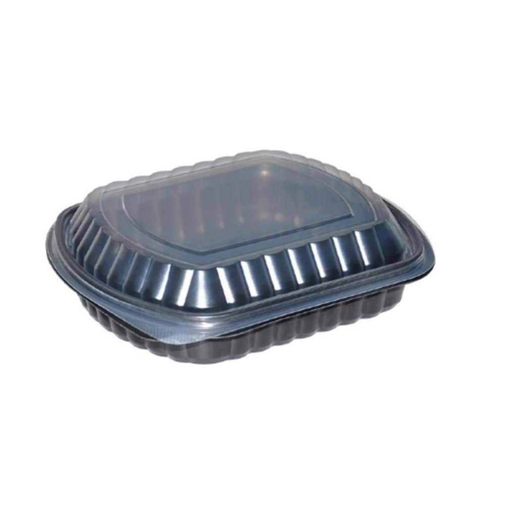 Tek Bölmeli Plastik Kapaklı Yemek Kabı (Mikrodalga) 50 Adet