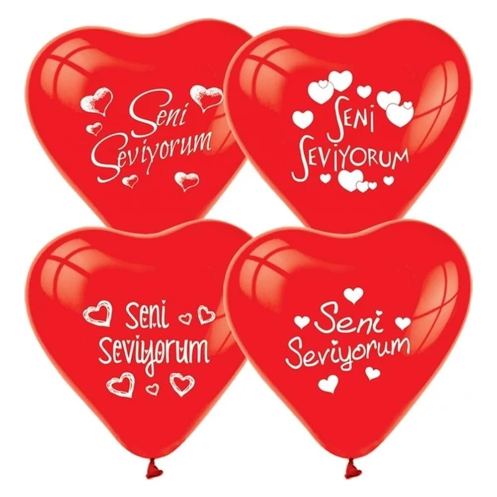 Balonevi 1+1 Seni Seviyorum Baskılı Kırmızı Kalpli Balon