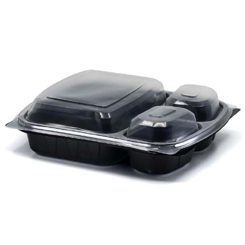 3 Bölmeli Plastik Kapaklı Yemek Kabı (Mikrodalga Kabı Kapağı) 50 Adet
