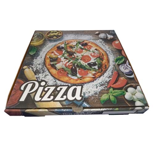 Pizza Desenli Karton Pizza Kutusu 33 Cm x 33 Cm x 3,5 Cm 100 Adet