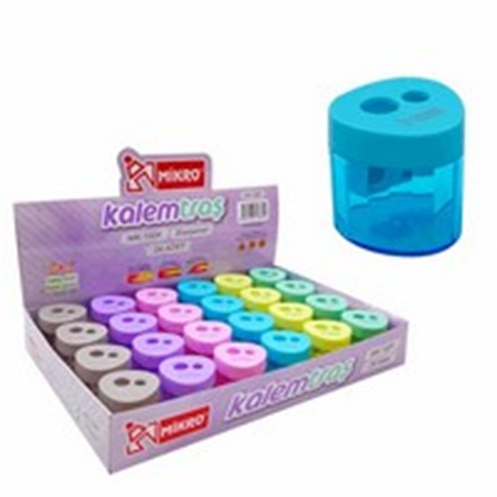 MİKRO | PASTEL RENK ÇİFT GÖZLÜ ÜÇGEN KALEMTRAŞ - MK 1009