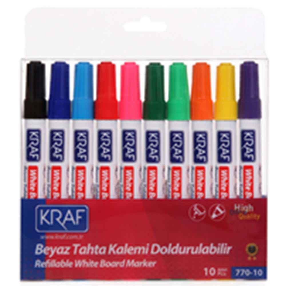 KRAF | BEYAZ TAHTA KALEMİ DOLDURULABİLİR 10 LU 770-10