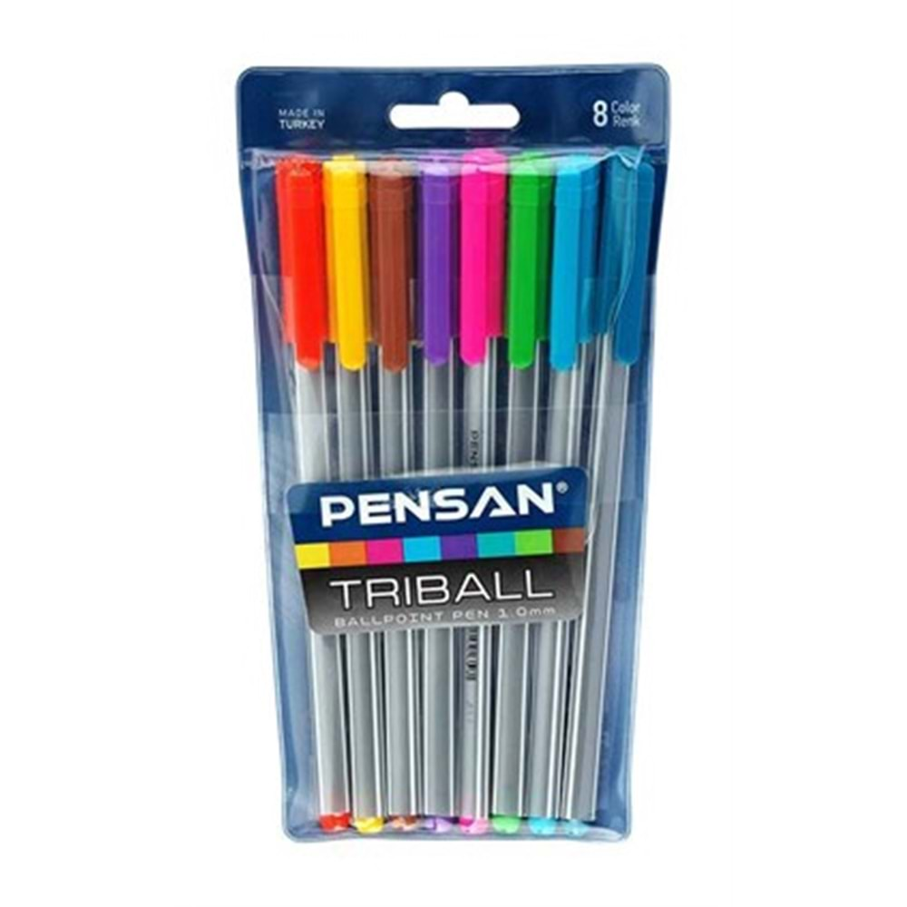 PENSAN | TRIBALL TÜKENMEZ KALEM RENKLİ 8 Lİ VAKUMLU