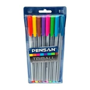 PENSAN | TRIBALL TÜKENMEZ KALEM RENKLİ 8 Lİ VAKUMLU