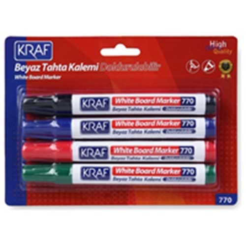 KRAF | BEYAZ TAHTA KALEMİ DOLDURULABİLİR 4 RENK 770