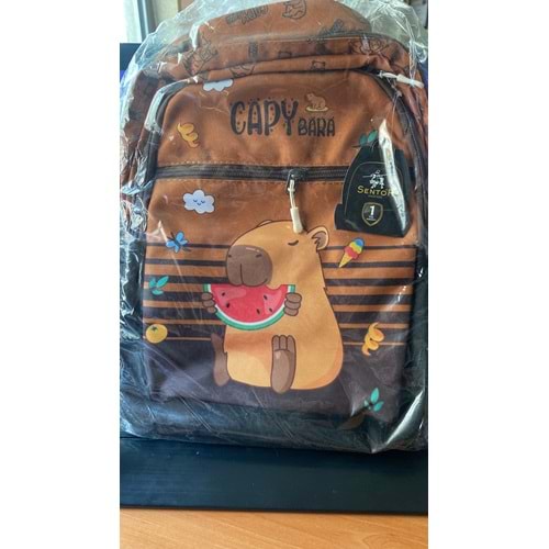 SENTOR | 319274 CAPYBARA İLKOKUL ÇANTASI + BESLENME + KALEMLİK SET - KAHVE