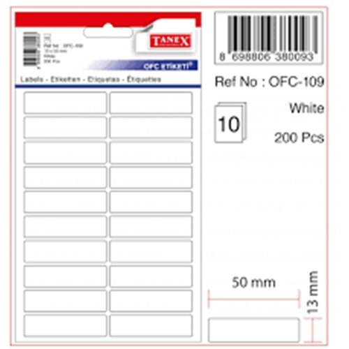 TANEX | STD OFC-109 13*50 MM BEYAZ OFİS ETİKETİ 10 AD.